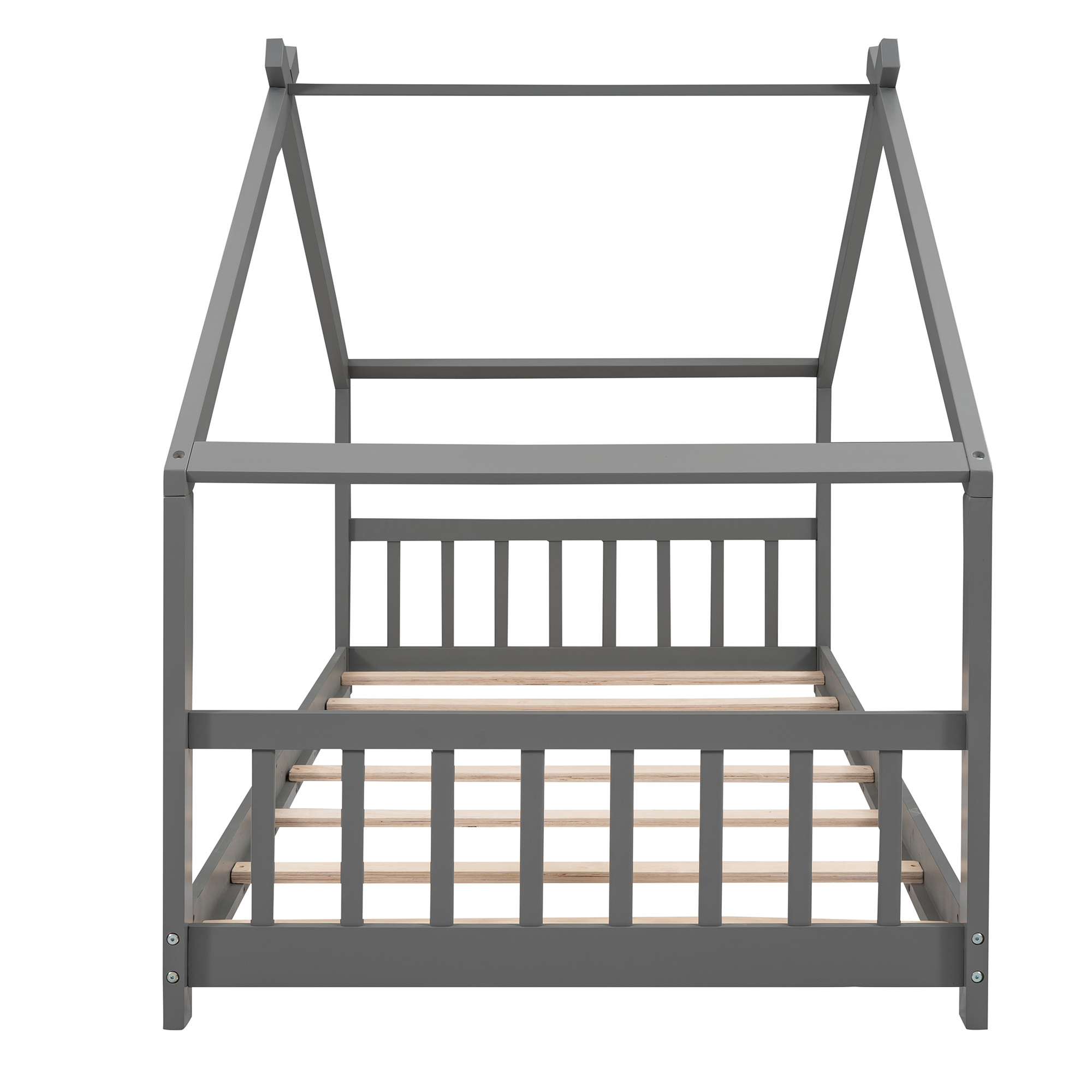 AUKFA House Twin Wood Canopy Beds for Kids Teens - Toddler Floor Bed Twin Platform Bed - Kids Bedroom Furniture - Gray