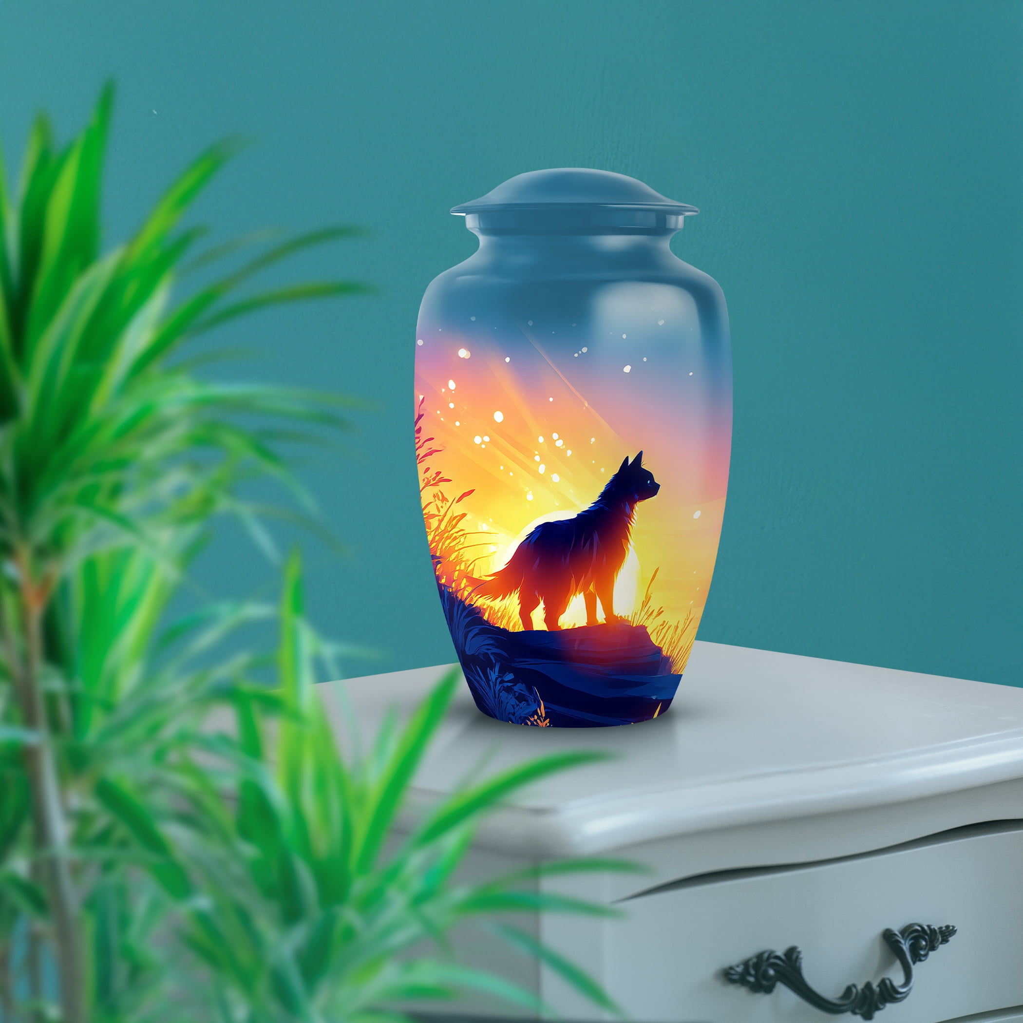 SABURIAL Cat Urn - Tribute Beautiful Urn For Male & Female Ash - Cremation Urns For Mom Ash - Large Burial Urns For Human Remains - Large Size 10 Inch With Velvet Bag