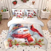 Homewish Kawaii Xmas Robin Twin Bedding Sets 7-Piece, Cartoon Christmas Snowman Bedding Comforter Set, Teens Kids Boys Girls Reversible Sheet Sets, Lightweight Room Decor