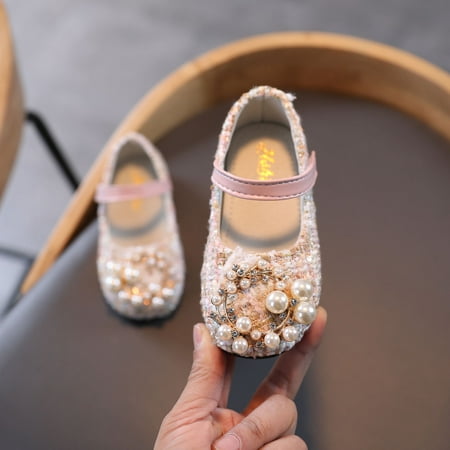 

NWQKYZGH Toddler Shoes Clearance Infant Kids Baby Girls Pearl Crystal Bling Bowknot Single Princess Shoes Sandals Pink 29