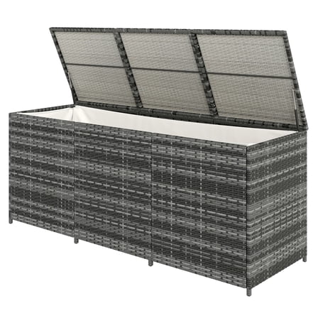 PE Rattan Outdoor Storage Chest 175 Gallon, Weatherproof Deck Box for Patio, Cushions, Tools - Gray