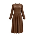 thumbnail image 4 of MYAOYI Womens Long Sleeve Midi Dress Pleated A-Line Swing Dress with Pockets, 4 of 7