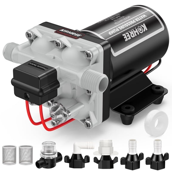 Kohree 12V RV Water Pump 5.5GPM 55PSI, Water Pressure Booster Pump, Self-Priming Diaphragm Pump with Switch, Direct Replacement for RV Camper Kitchen Bathroom Marine Yacht
