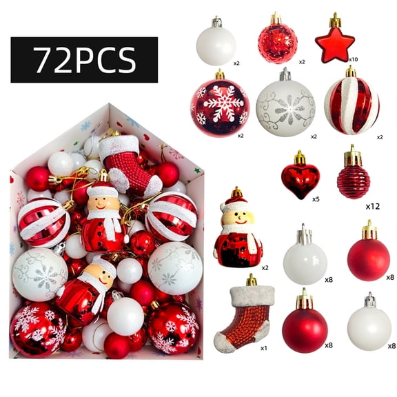 72 Pcs Christmas Ball Ornaments, Colorful Variety Shatterproof Ornaments with Hanging Loops for Christmas Tree Decoration, Holiday, Wedding, Party