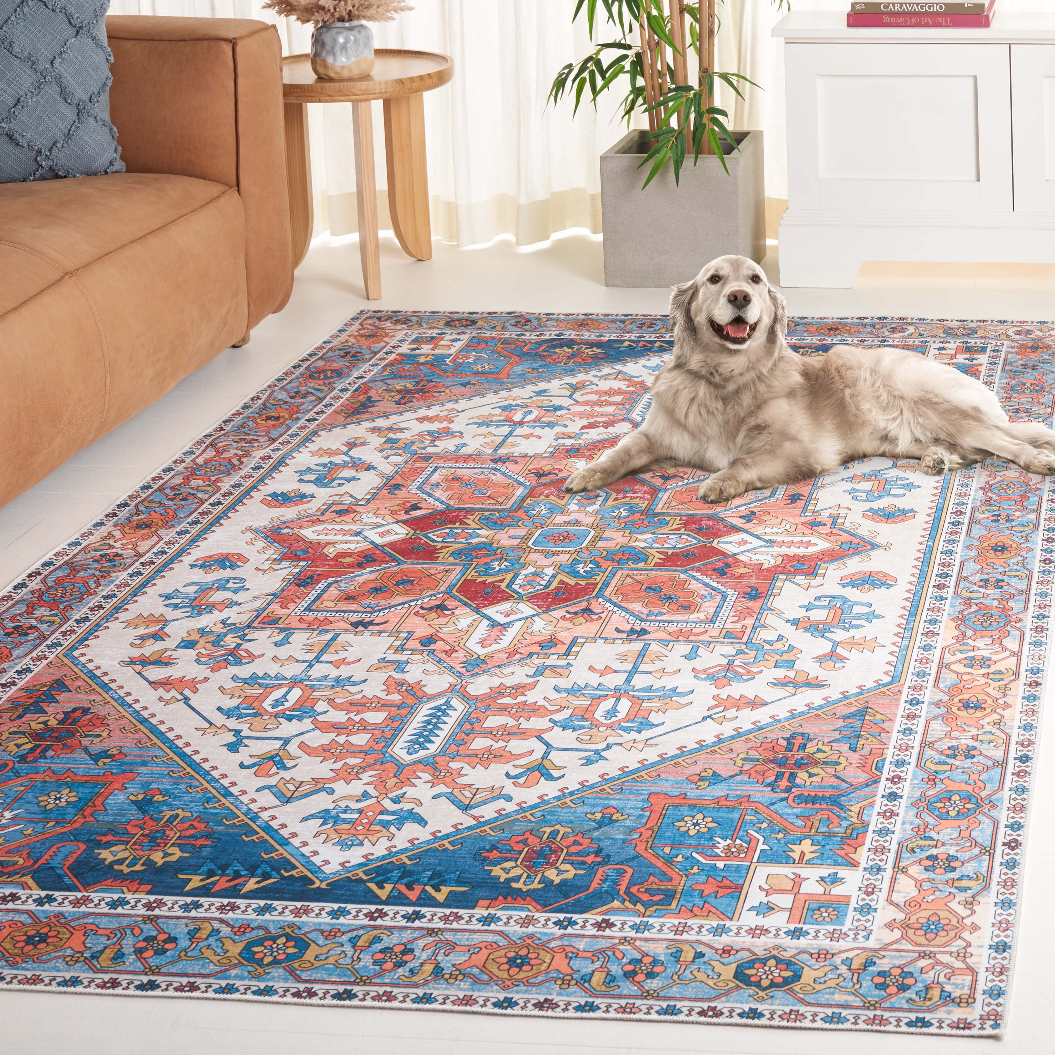 Safavieh Arizona Tyler Oriental Machine Washable Area Rug, Rust/Navy, 8' x 10'