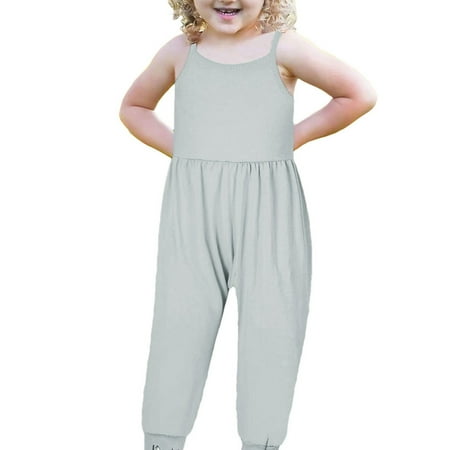 

Toddler Baby Girls Jumpsuit Solid Strap Sleeveless Romper with Pockets Haren Pants Summer Casual One Piece Outfits