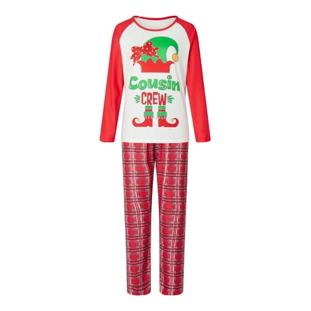 

Christmas Pajamas for Family Long Sleeve Elf Print Tops + Plaid Pants