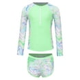 thumbnail image 1 of Sinleey Kids Girls Floral 2 Pcs Rash Guard Sets Zip Neck Swim Shirts With Shorts Swimsuits Fluorescent Green 9Y, 1 of 7