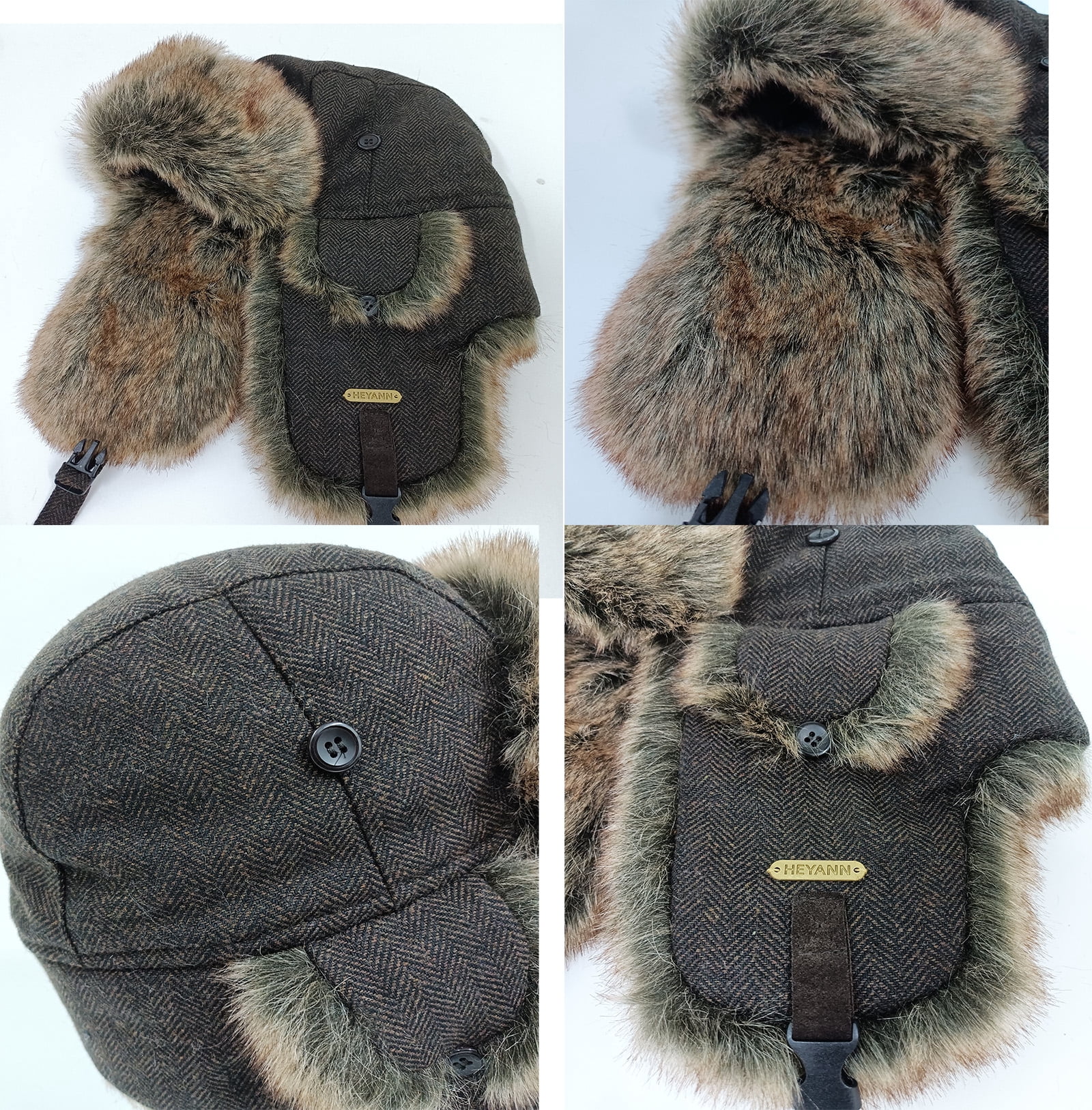 HEYANN Winter Trapper hat,Russian Ushanka Plaid Faux Fur Fuzzy for Men Women with Ear Flaps Eskimo Soviet Pilot Hat
