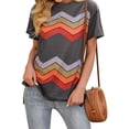 thumbnail image 3 of HUBERY Women Stripe Printed Contrast Color Split Hem Round Neck Short Sleeve Top, 3 of 7