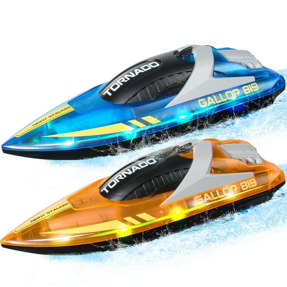 VEVOR RC Boat, 2 Pack 2.4GHz 12 km/h, Remote Control Boat for Pools & Lakes, Racing Boat with LED Light, 4 Rechargeable Batteries, Whole Body Waterpro