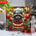 thumbnail image 2 of 2D Flat, 1pc Raccoon Chef with Cake Flowers Acrylic Sun Catcher Window Hanging Sign - 8x8 Inch Square Bohemian Stained -Style Wall Decor, Cute Raccoon Chef Hat Tulips, Porch, Garden, Christmas, 2 of 8