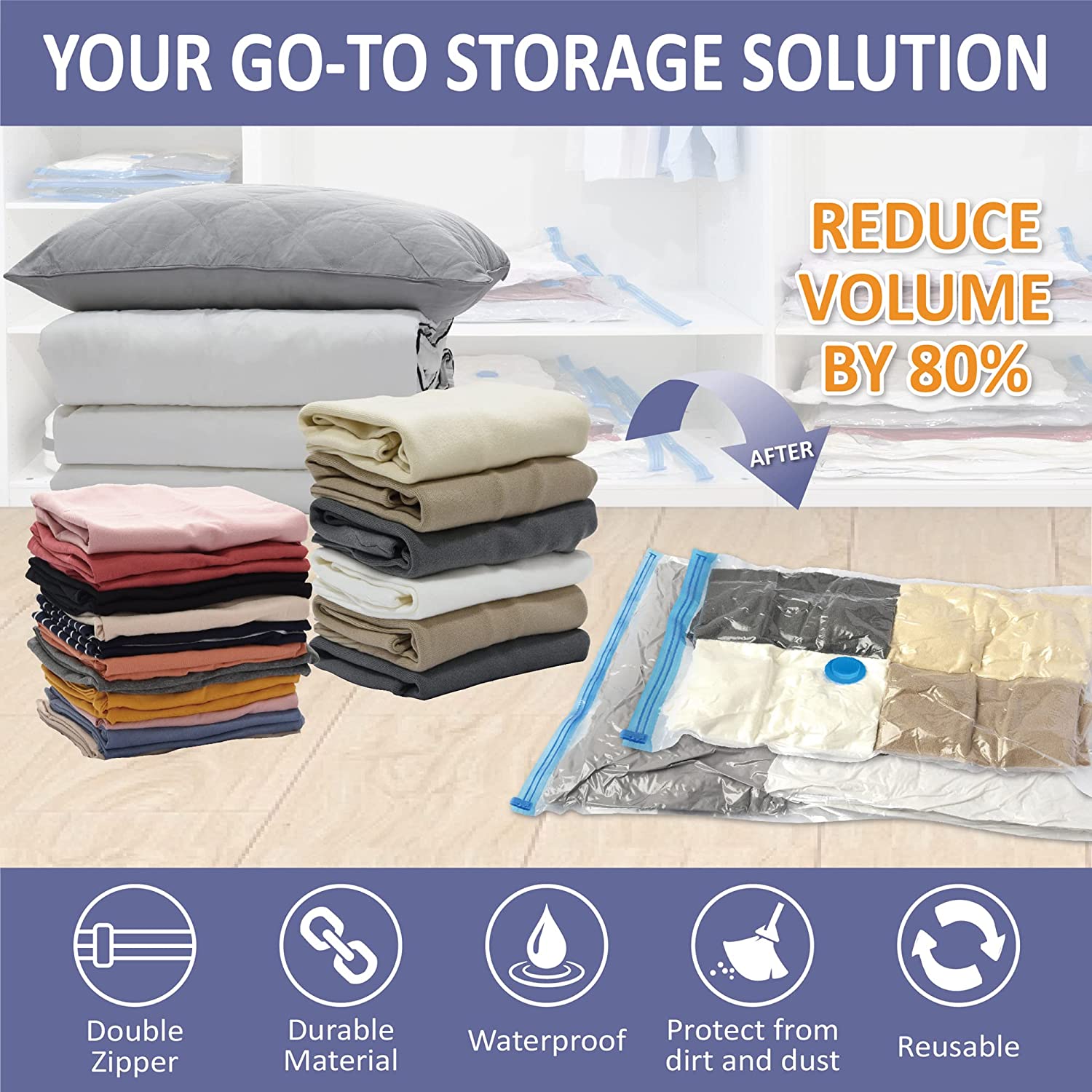 Vacuum Storage Bags, Compression Space Saver Bags for Clothes, Comforters, Blankets, Pillow, Bedding, Sealer Clothing Storage,25 Combo