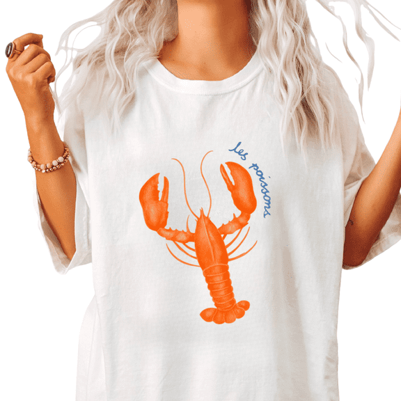 UNISHE Women's white Soft Retro Coastal Lobster Art Graphic Short Sleeve T-Shirts Tops