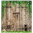 thumbnail image 2 of Rustic Farmhouse Country Barn Door Shower Curtain for Bathroom,Wood Board Plank Country Vintage Green Leaves Garage Cabin Decor Curtains,Wooden Wheel Boots Bath Curtains with Hooks 36X70IN, 2 of 3