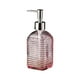 thumbnail image 1 of Dispensador de jabón de vidrio con rayas horizontales, botella de 350 ml de capacidad para jabón de manos, champú, gel de ducha, bomba de presión, envase rellenable, decoración para baño y cocina., 1 of 6