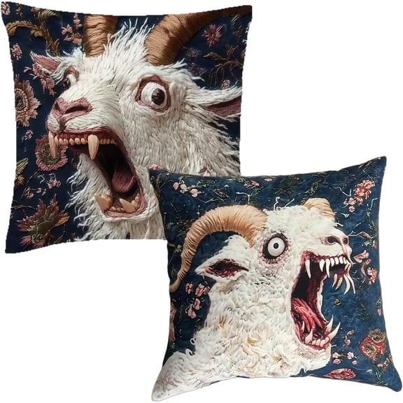 Screaming Goat Pillow Cover 18x18 Inch - Funny Animal Throw Pillow Case, Soft Plush Farmhouse Decor for Couch Living Room Bedroom(XX-2pcs)