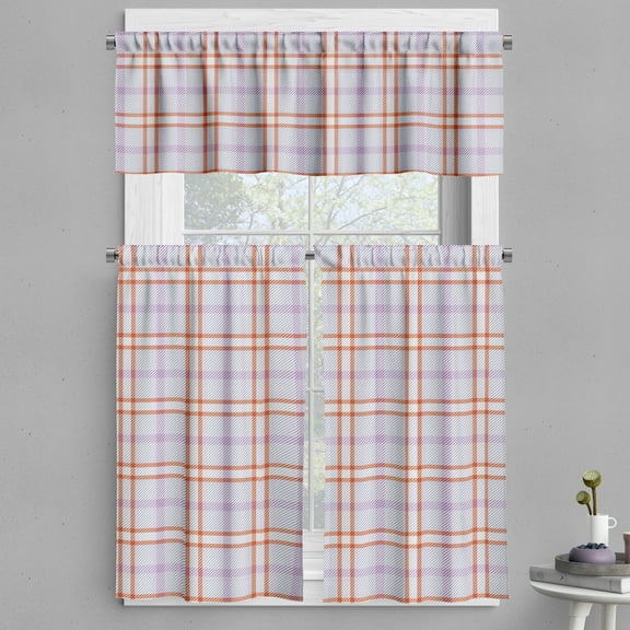Ambesonne Plaid Valance & Curtain, Soft Stripes in Check Pattern, 55"x36", Lavender and Burnt Sienna