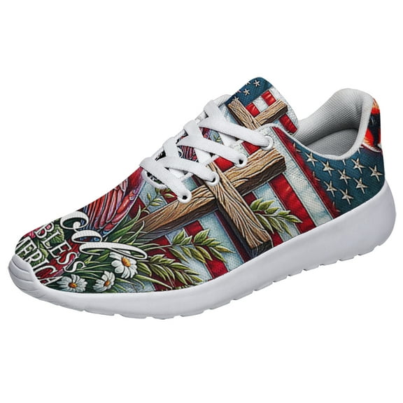 Cardinal Patriotic Shoes God Bless America Print Sneakers Lightweight Comfortable Running Shoes for Men Women White Size 3.5