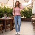 thumbnail image 4 of Women's Crew Neck Ribbed Knit Sweater, Long Sleeve Slim Fit Peplum Ruffle Hem Pullover Tops for Fall Daily Casual Outfits S, 4 of 7