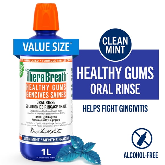 TheraBreath Healthy Gums Mouthwash, Daily Mouthwash for Oral Hygiene & Gum Protection, Helps Fight Gingivitis, Clean Mint