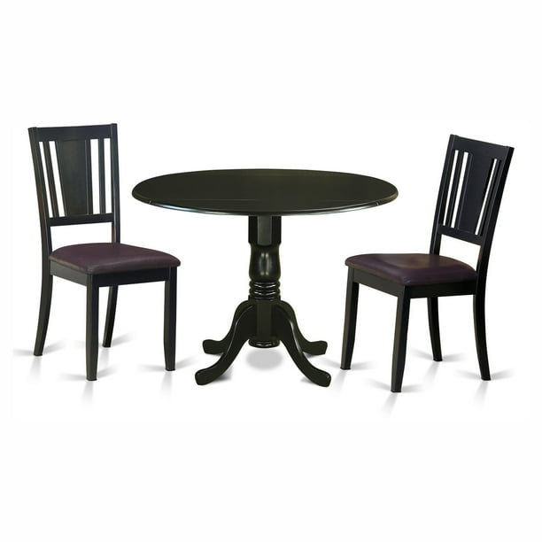 East West Furniture Dublin 3 Piece Drop Leaf Dining Table Set with Buckland Faux Leather Seat