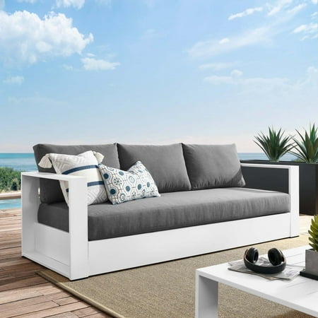 Modway Tahoe Modern Powder-Coated Aluminum/Fabric Outdoor Sofa in Charcoal/White