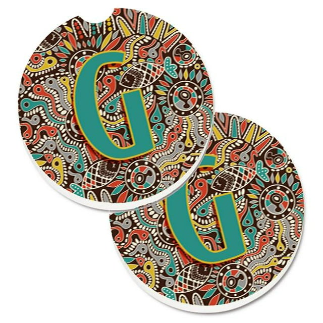 Lettre g Rétro Tribal Alphabet Initiale Ensemble de 2 Porte-Gobelets sous-Verre de Voiture