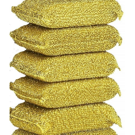 6 Pieces Non-Scratch Scrub Sponges Pads Cleaning Sponge Dish Wash Kitchen Multi-Use Heavy Duty Sponge – Gold