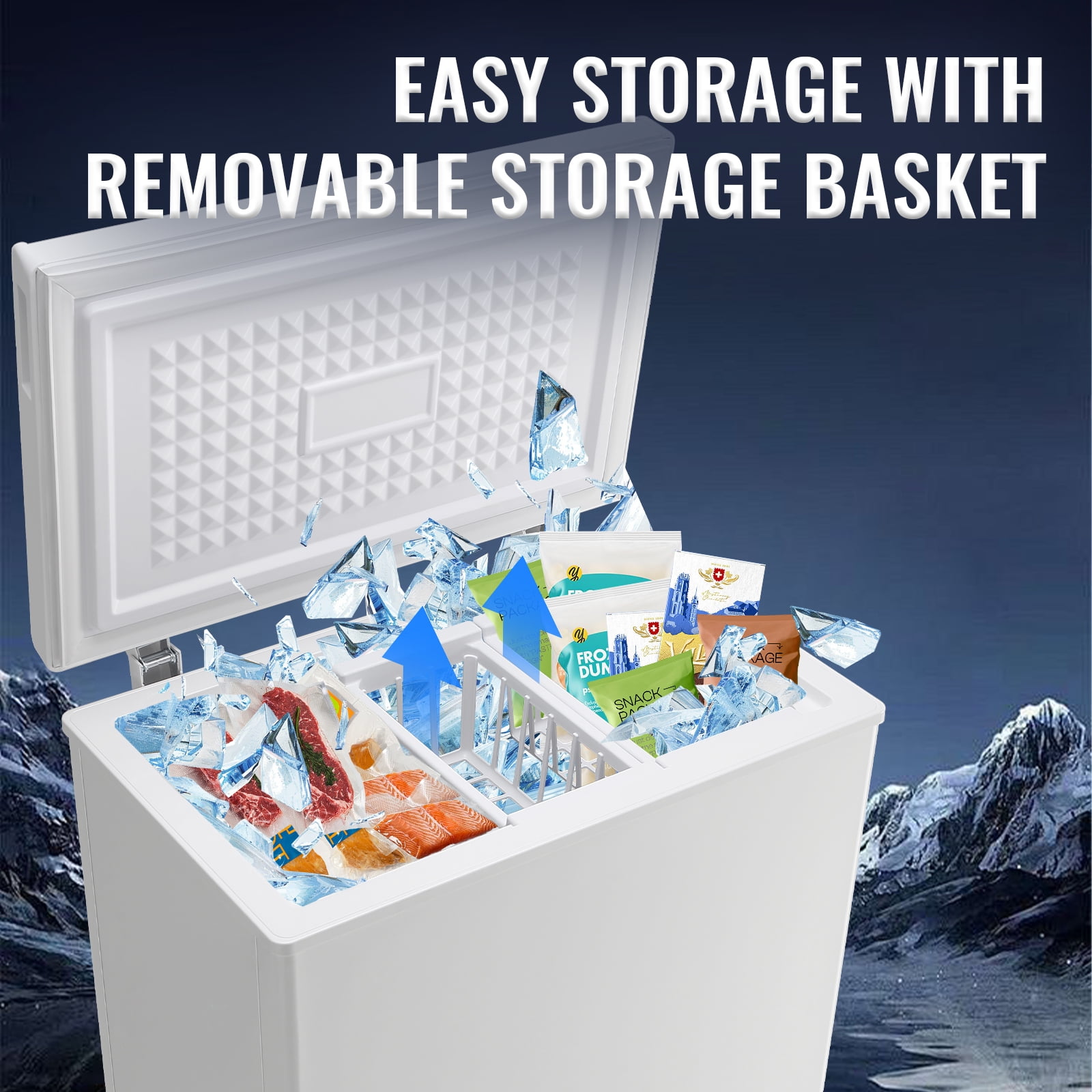 JIEJIA Compact Freezer 4.2 cu ft Environmental Chest Freezer, Mini Freezer with 7 Gear Adjustable Temperature, Removable Storage Basket, Energy Saving, White