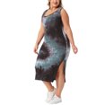 thumbnail image 4 of Vestido de verano sin mangas para mujer de talla grande Agnes Orinda, con diseño de teñido anudado, abertura lateral, escote en V, estilo casual midi, talla 1X, color gris azul, 4 of 5