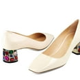 thumbnail image 3 of YDN Women Graceful Square Closed Toe Slip On Pumps Rhinestone Studded Block Low Heels Dance Prom Dressy Shoes Size 9 White, 3 of 4