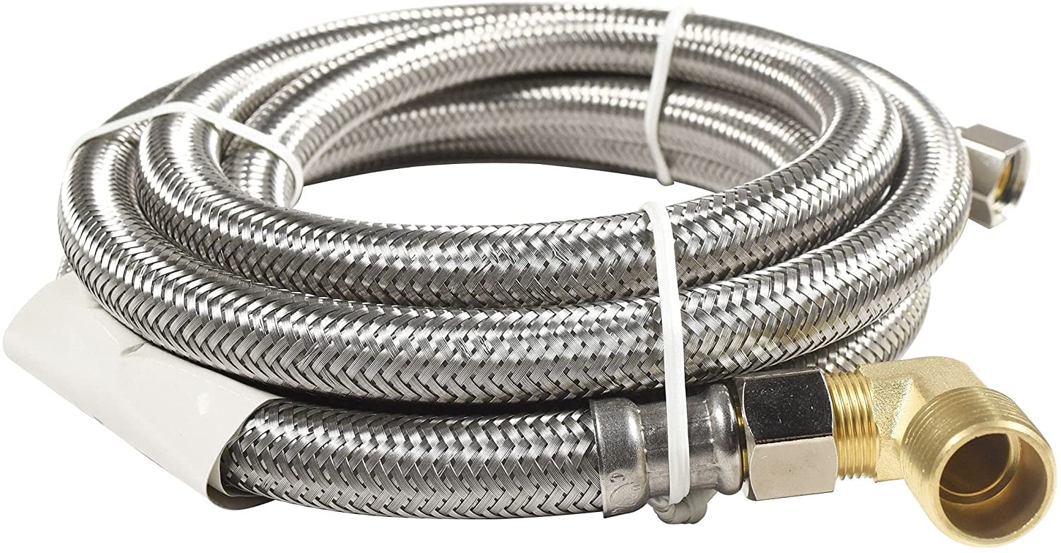 HQRP 2-Pack Universal Premium Stainless Steel Dishwasher Fill Hose with 3/8&quotx3/8" Comp Connection and 90 Degree 3/8" MIP Elbow or 3/4" Swivel Gooseneck Fitting