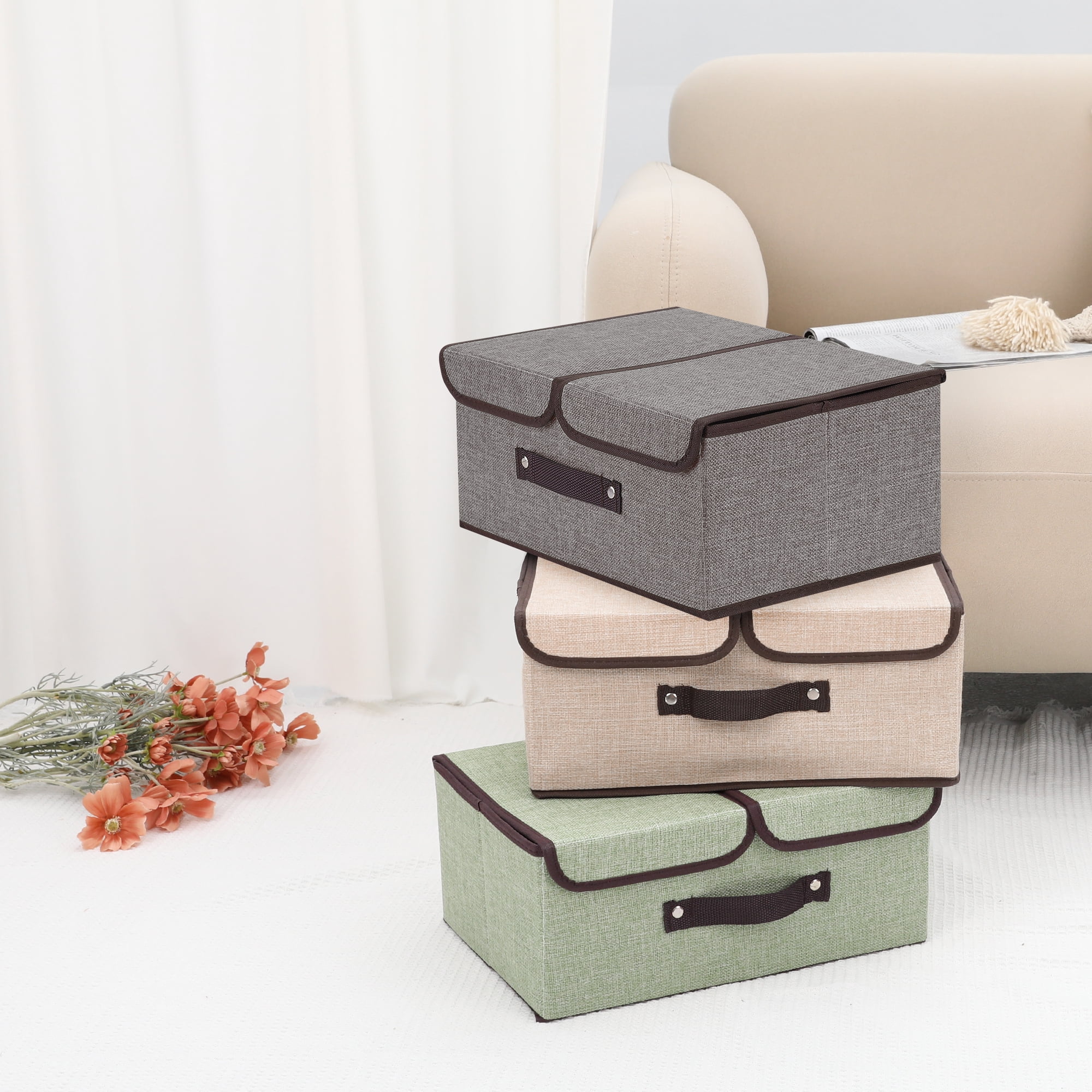 Unique Bargains Collapsible Storage Bin Basket with Handle for Shelves Organization Grey