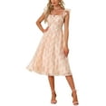 thumbnail image 1 of Vestidos florales INSPIRE CHIC para mujeres con volantes, espalda fruncida, sin mangas, escote cuadrado, midi, rosa claro XS, 1 of 6