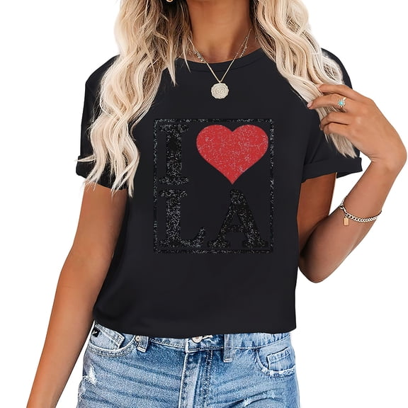 Hollywood Thread Classic I Love LA with Red Heart Los Angeles Pride Women's T-Shirt