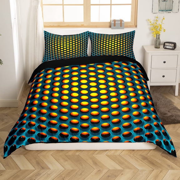 Cyan Red Geometric Patterns Printed Duvet Cover Bedding Stereoscopic Dense Hole Size Duvet Cover Bedroom ration Women