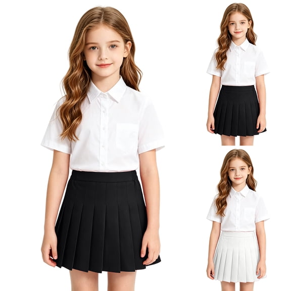 Girl Skorts Pleated Skirt School Uniform Elastic Waist Casual Mini A-line Black 100
