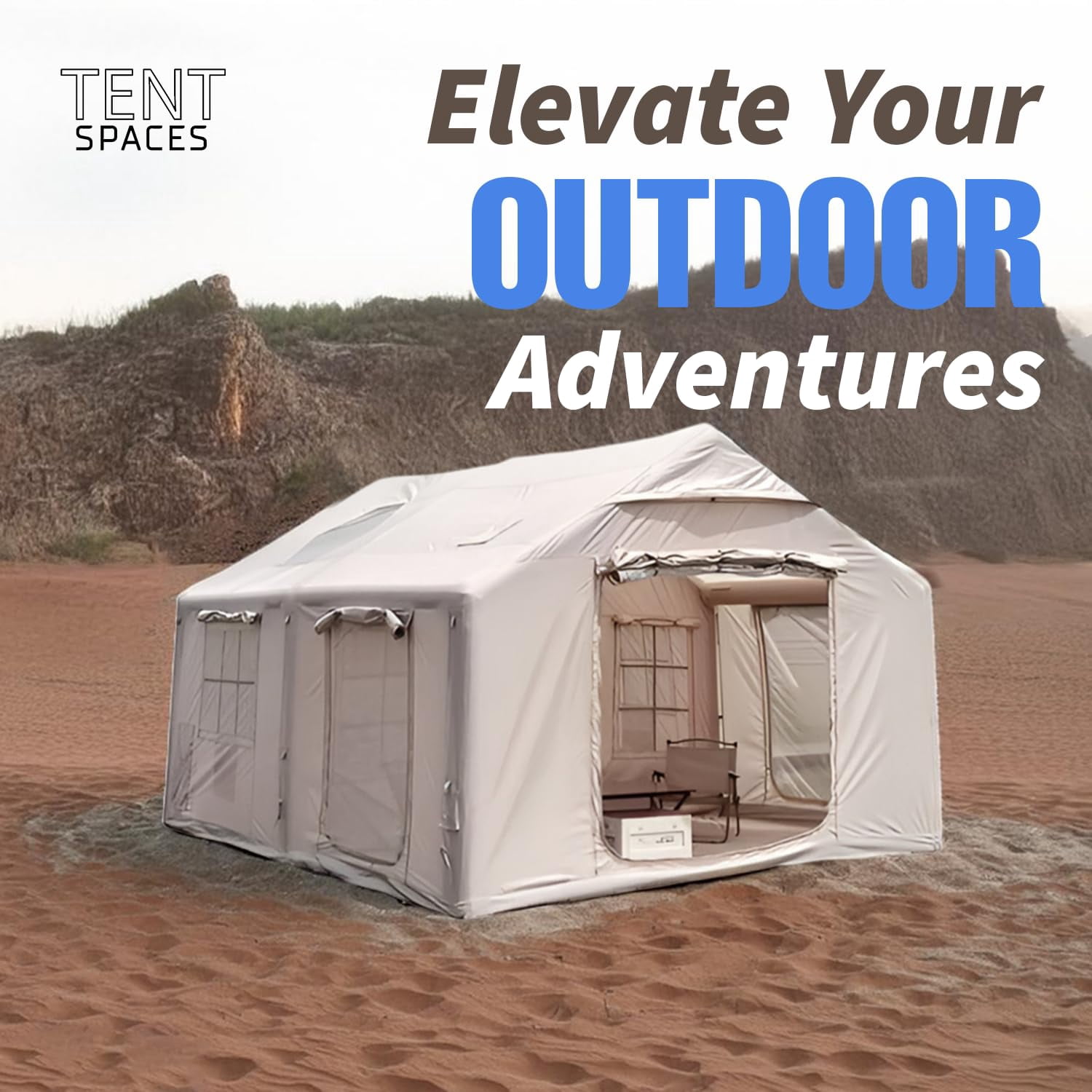 Tentspaces - Inflatable Tents for Camping | Glamping Tent | Blow Up Tent | Air Tent for Camping Adult | Lightweight | Durable | Quick Assembly | Includes Air Pump, Pegs & Ropes | 5 Person(Reese 3600)