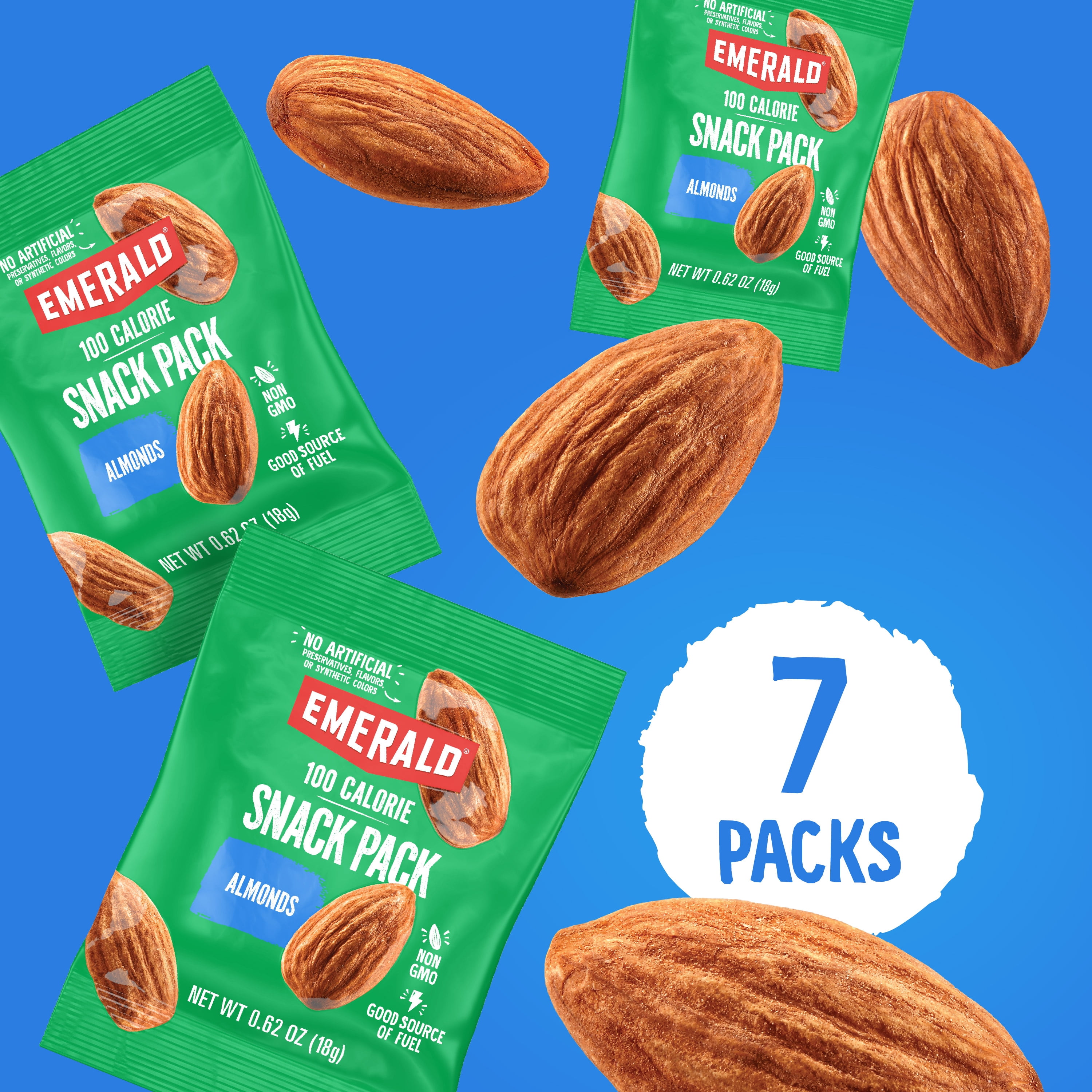 Emerald Nuts Dry Roasted Almonds & Whole Almonds, 100-Calorie Individual Packs, 7 CT Each (Variety Pack)