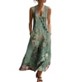 thumbnail image 2 of Elvqul Robe Décontractée pour Femmes V Neck Robes Maxi à Enfiler Été Fluide à Bretelles Spaghetti Plage Sans Manches, 2 of 8