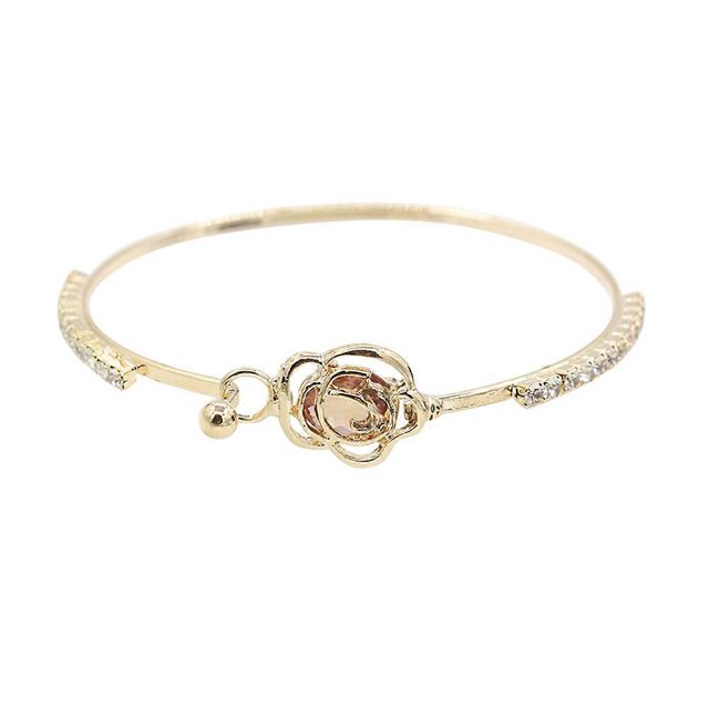 1PC Hollow Rose Bangle Inlay Zircon Flower Bracelet Jewelry Gift for Women Girls