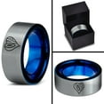 thumbnail image 4 of Tungsten Heart Love Hippy Boho Emoji Band Ring 8mm Men Women Comfort Fit Blue Flat Cut Brushed Gray Polished, 4 of 4