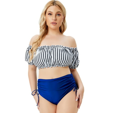 Women s Plus Size One Piece Swimsuits Bathing Suits for Women Sexy Halter Plunge Neck Swimsuit Lace Up Swimwear XL-4XL - Stripe