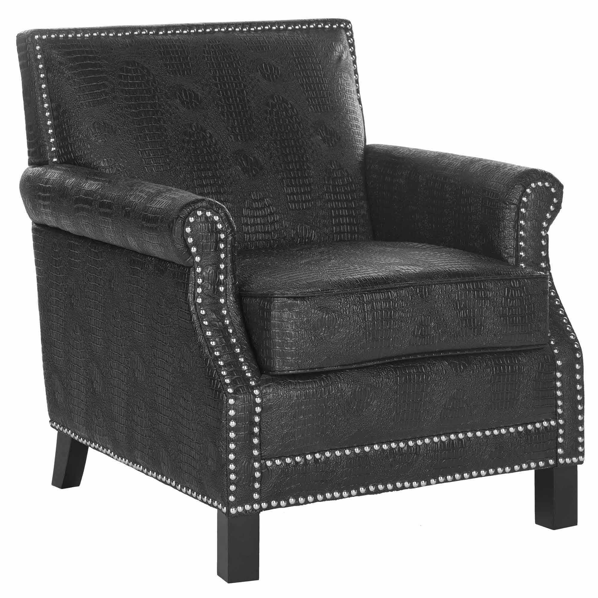 SAFAVIEH Easton Rustic Glam Upholstered Club Chair w/ Nailheads, Black Crocodile - image 3 of 4