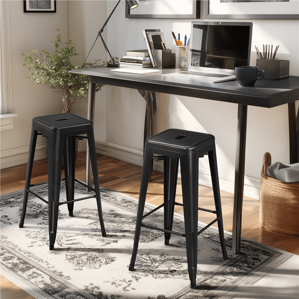 Alden Design 4pcs 30" Metal Stackable Backless Bar Stools, Black