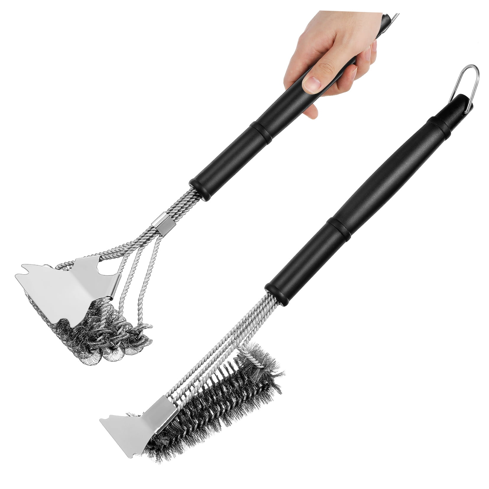 OULII 2 Pcs Grill Brush Two Different Brush Heads Metal Scrub Brush For Outdoor Grill