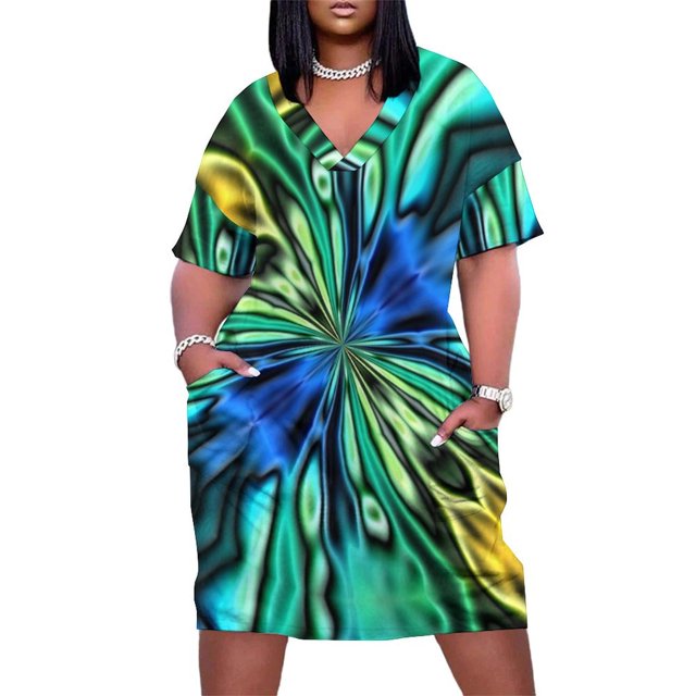 Vestido de novia holgado para mujer traje elegante con bolsillos abstractos amarillo azul verde y negro falda de verano