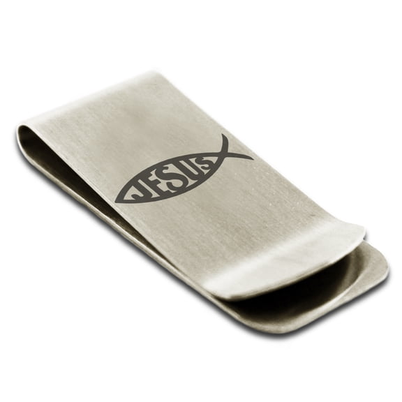 Stainless Steel Ichthus Jesus Fish Engraved Money Clip Credit Card Holder