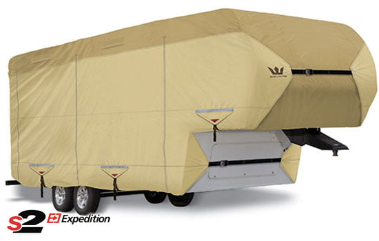 S2 Expedition Travel Trailer Covers by Eevelle Marine Grade Waterproof Fabric Roof 33-34 Tan and Gray 